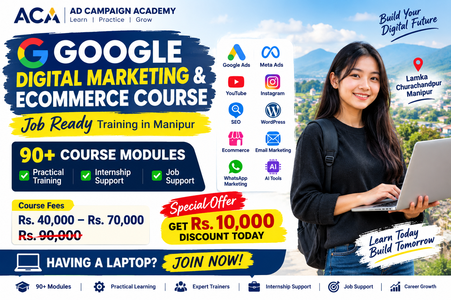 Google Digital Marketing and Ecommerce Course in Manipur job ready training in Lamka Churachandpur